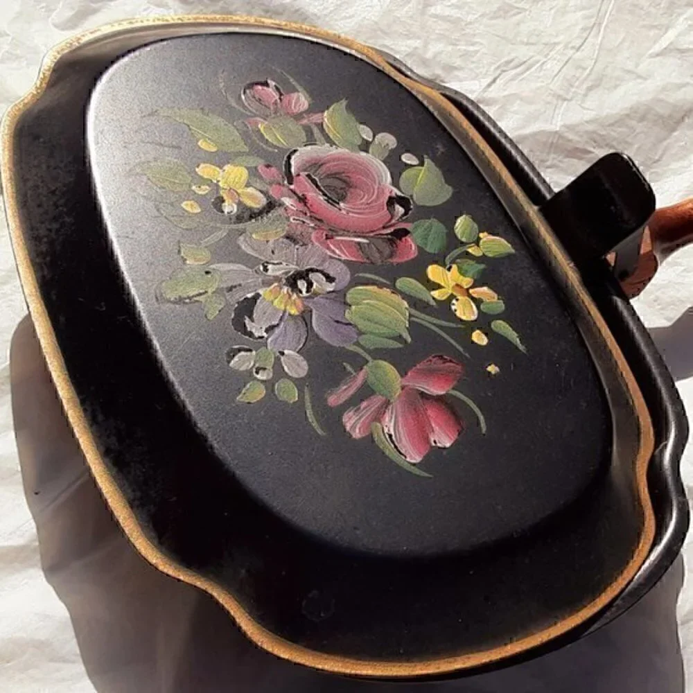 Vintage Hand Painted Floral Top Pattern Silent Butler